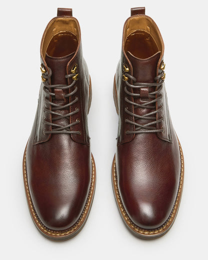 Steve Madden NOBY Brown Leather Men's Lace-Up Ankle Boot