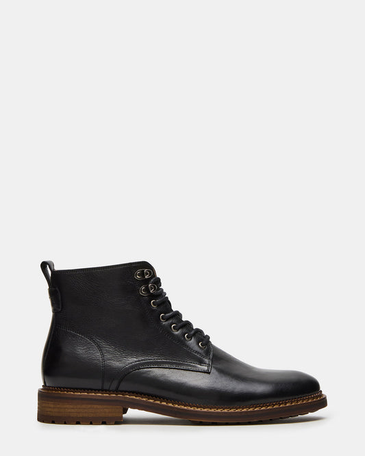 Steve Madden NOBY Black Leather Men's Lace-Up Ankle Boot