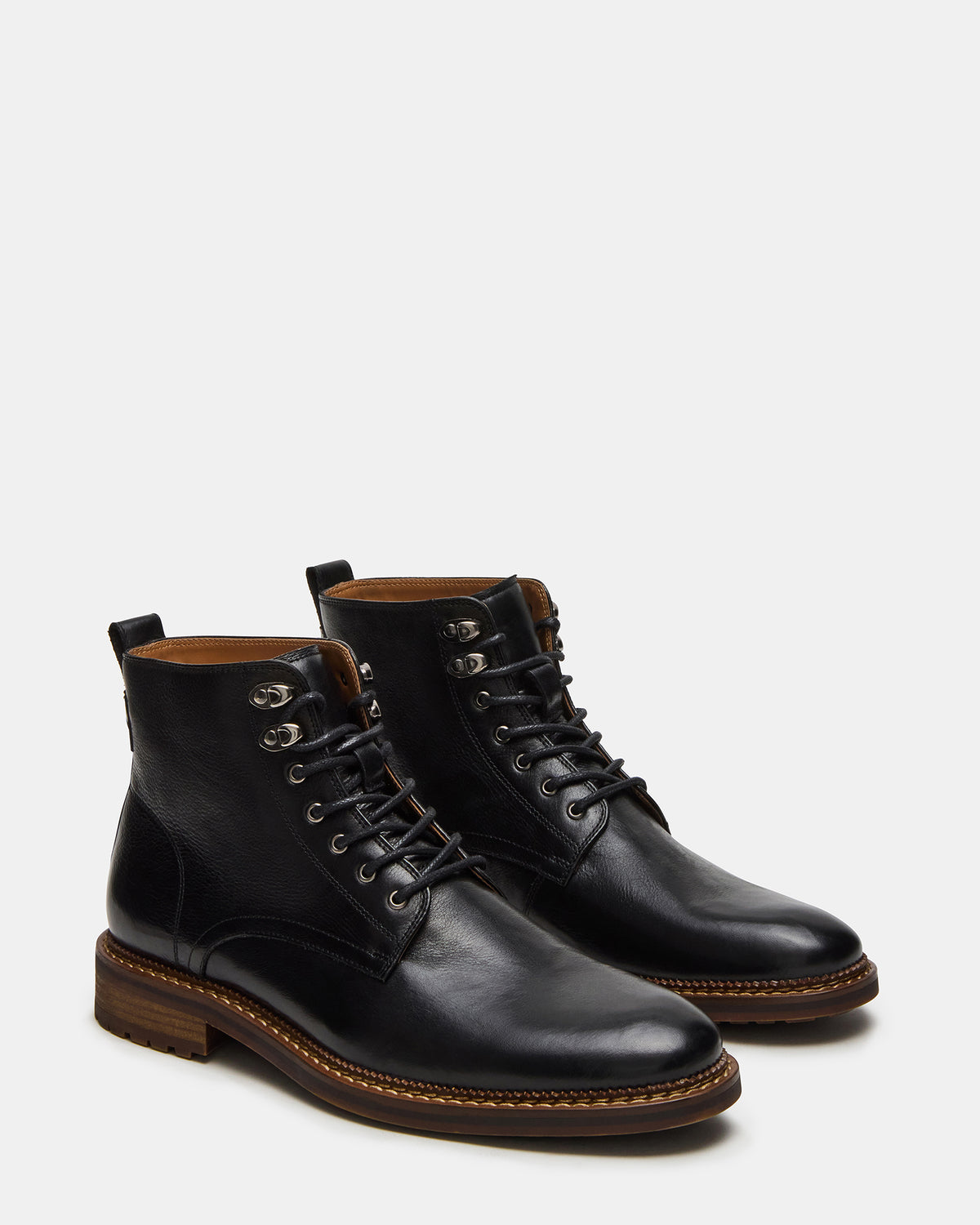 Steve Madden NOBY Black Leather Men's Lace-Up Ankle Boot