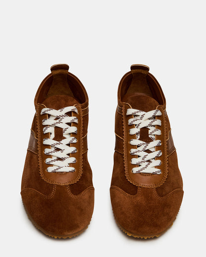 Steve Madden JUNA Cognac Suede Low-Top Lace-Up Stripe Men's Sneaker