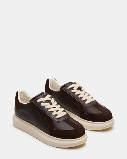 Steve Madden MINOU Brown Leather Low-Top Lace-Up Men's Sneaker