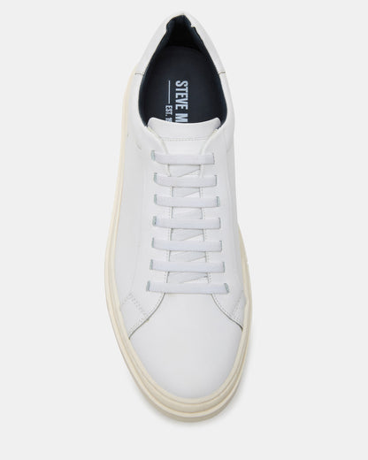 Steve Madden ZOII White Leather Men's Low-Top Lace-Up Sneaker