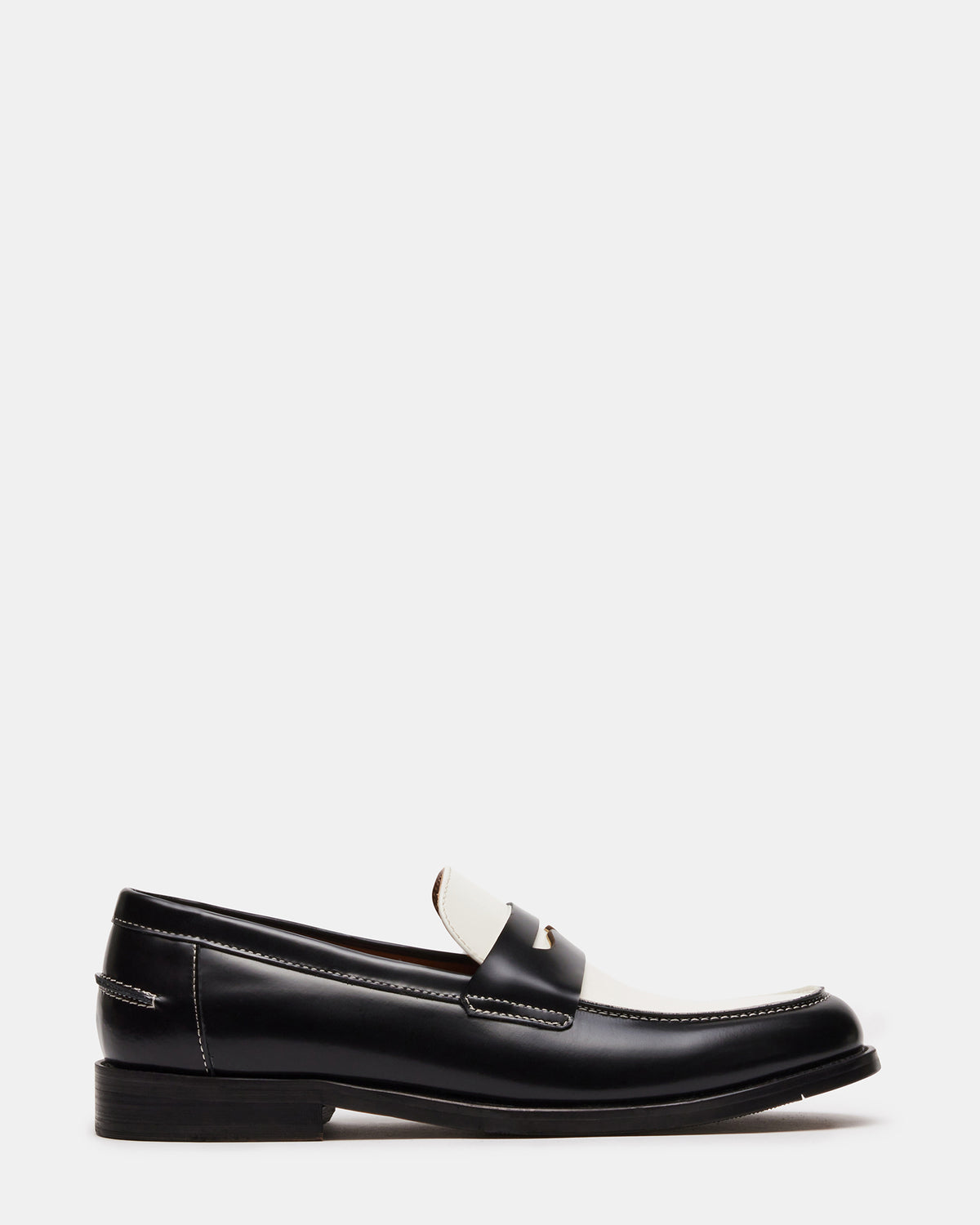 Steve Madden NATAN Black/ White Leather Men's Slip-On Dress Loafer