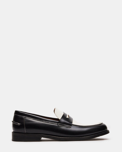 Steve Madden NATAN Black/ White Leather Men's Slip-On Dress Loafer