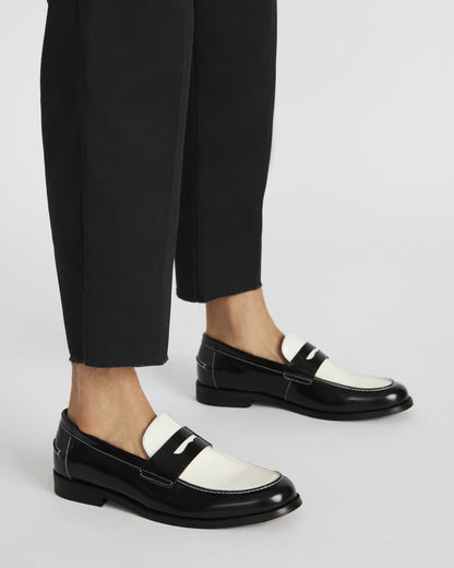 Steve Madden NATAN Black/ White Leather Men's Slip-On Dress Loafer