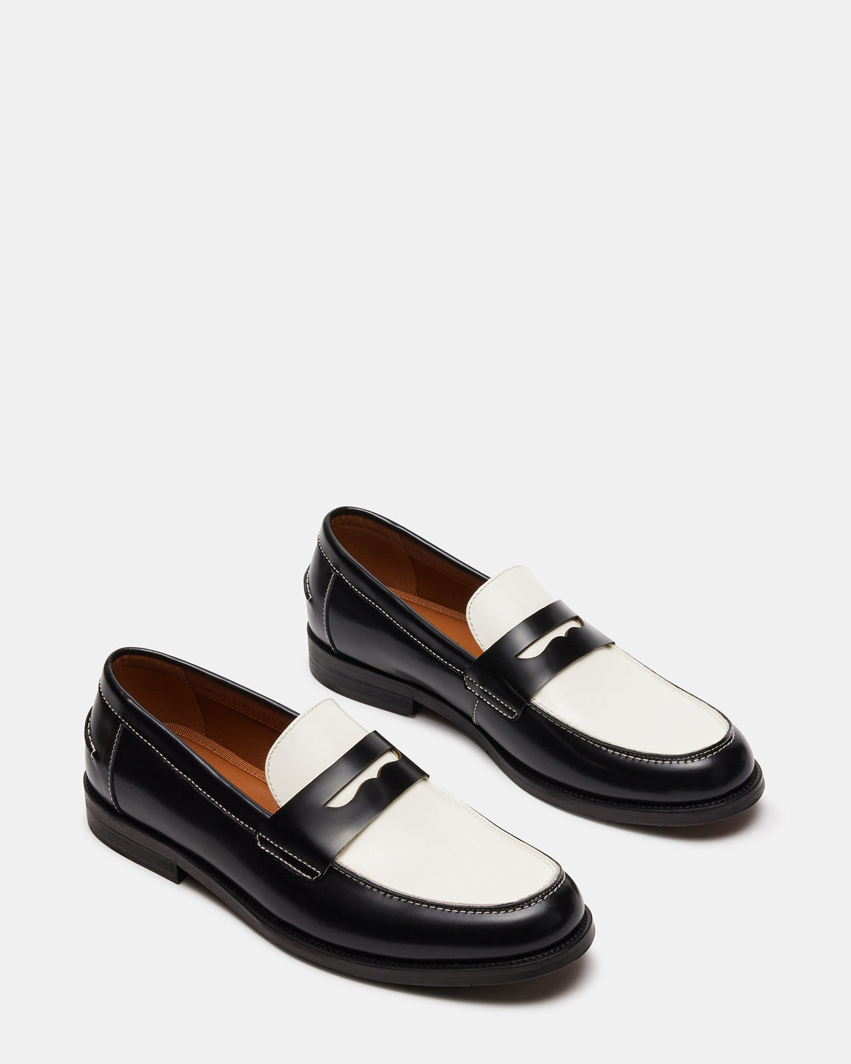 Steve Madden NATAN Black/ White Leather Men's Slip-On Dress Loafer