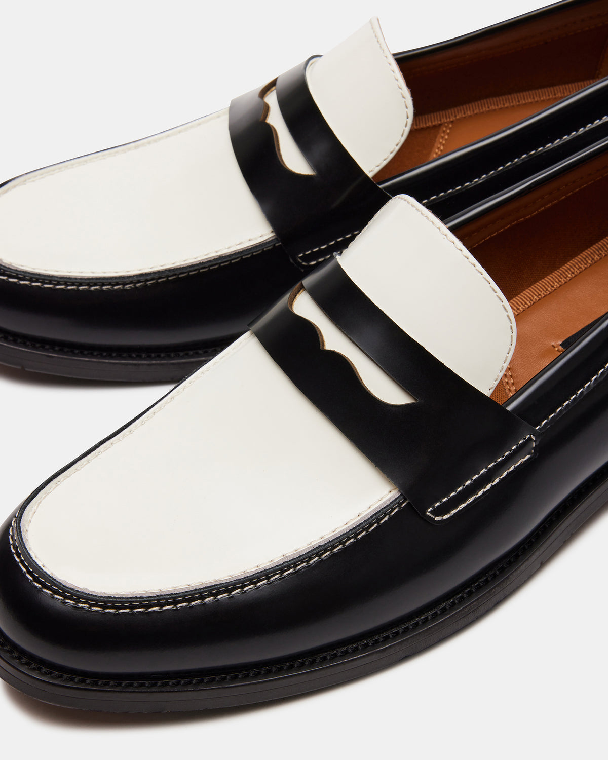 Steve Madden NATAN Black/ White Leather Men's Slip-On Dress Loafer