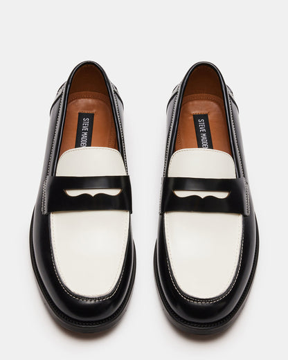 Steve Madden NATAN Black/ White Leather Men's Slip-On Dress Loafer