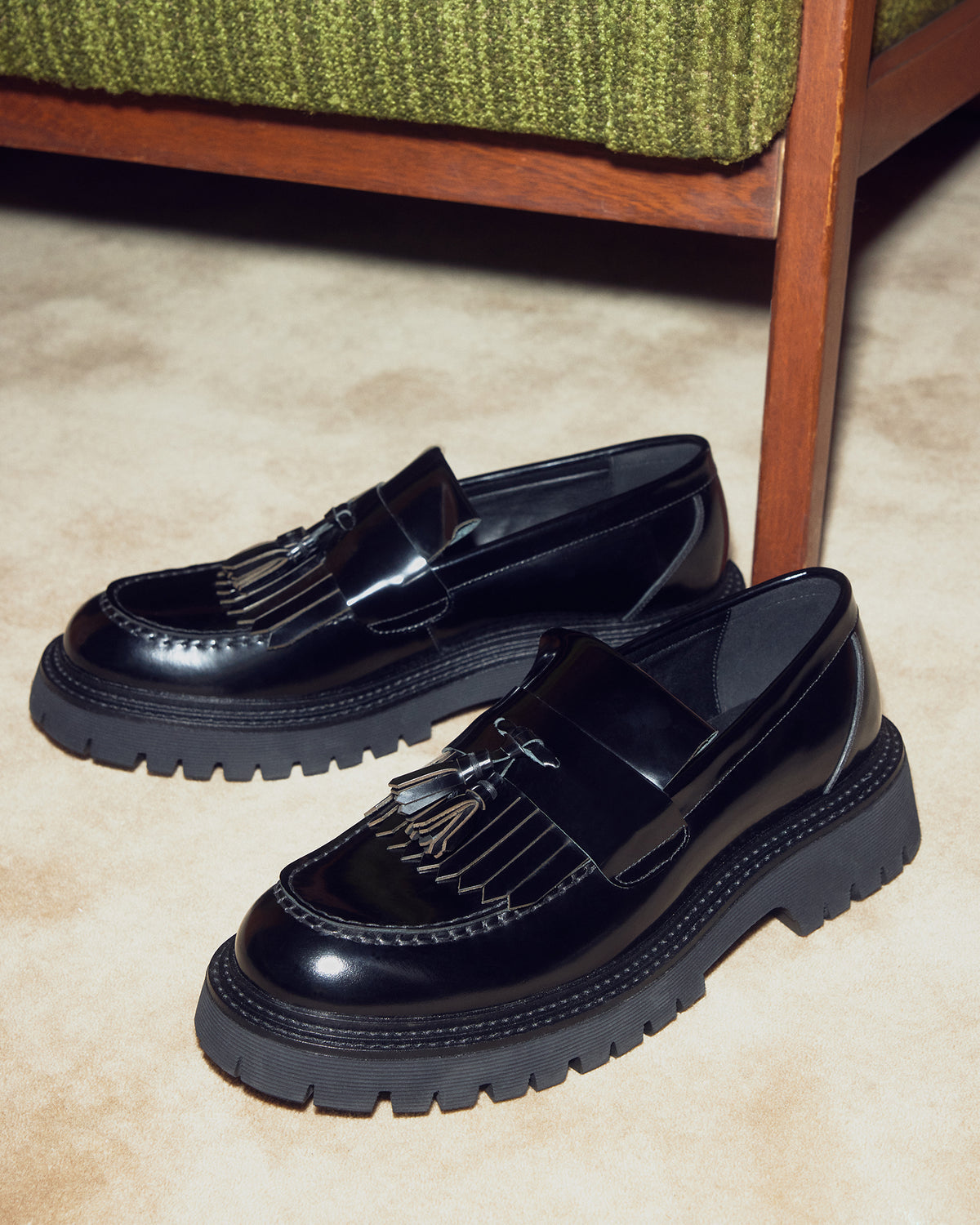 Steve Madden ZEV Black Box Lug Sole Dress Men's Loafer