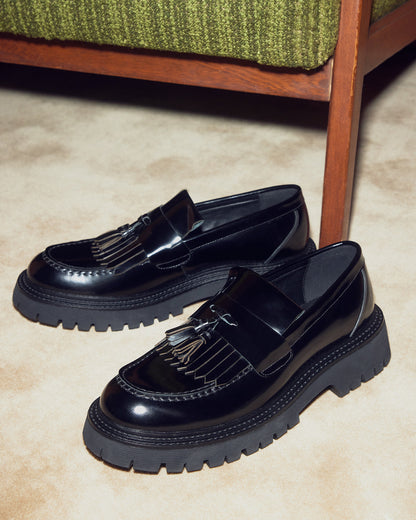 Steve Madden ZEV Black Box Lug Sole Dress Men's Loafer