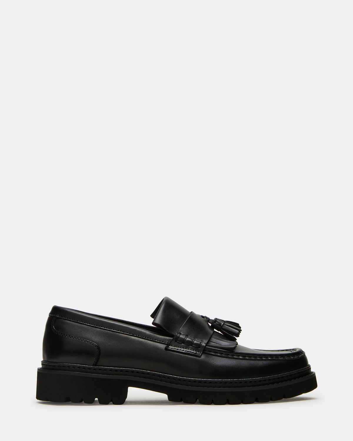 Steve Madden ARTHUS Black Leather Slip-On Tassel Men's Loafer