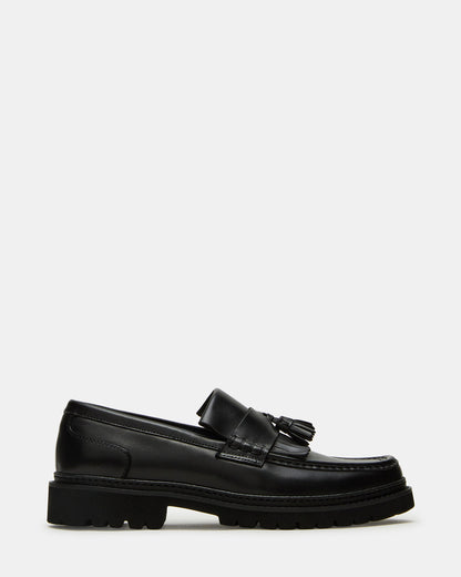 Steve Madden ARTHUS Black Leather Slip-On Tassel Men's Loafer