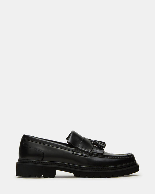 Steve Madden ARTHUS Black Leather Slip-On Tassel Men's Loafer