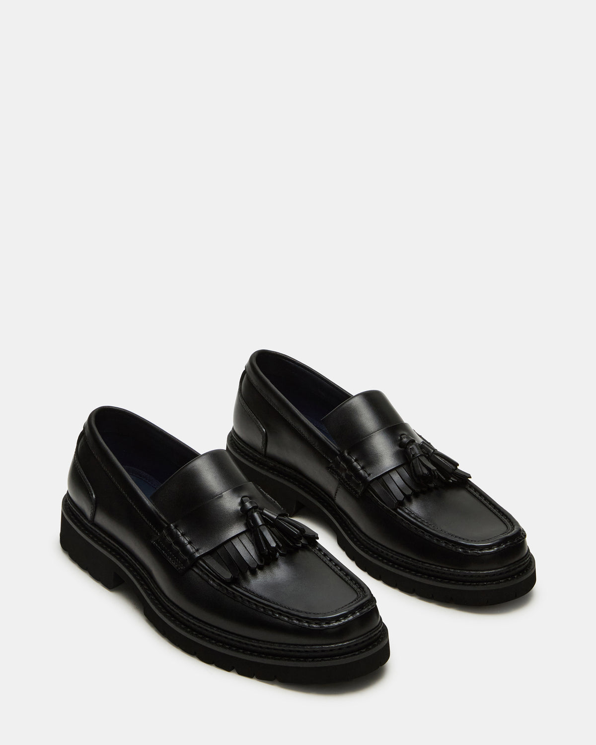 Steve Madden ARTHUS Black Leather Slip-On Tassel Men's Loafer