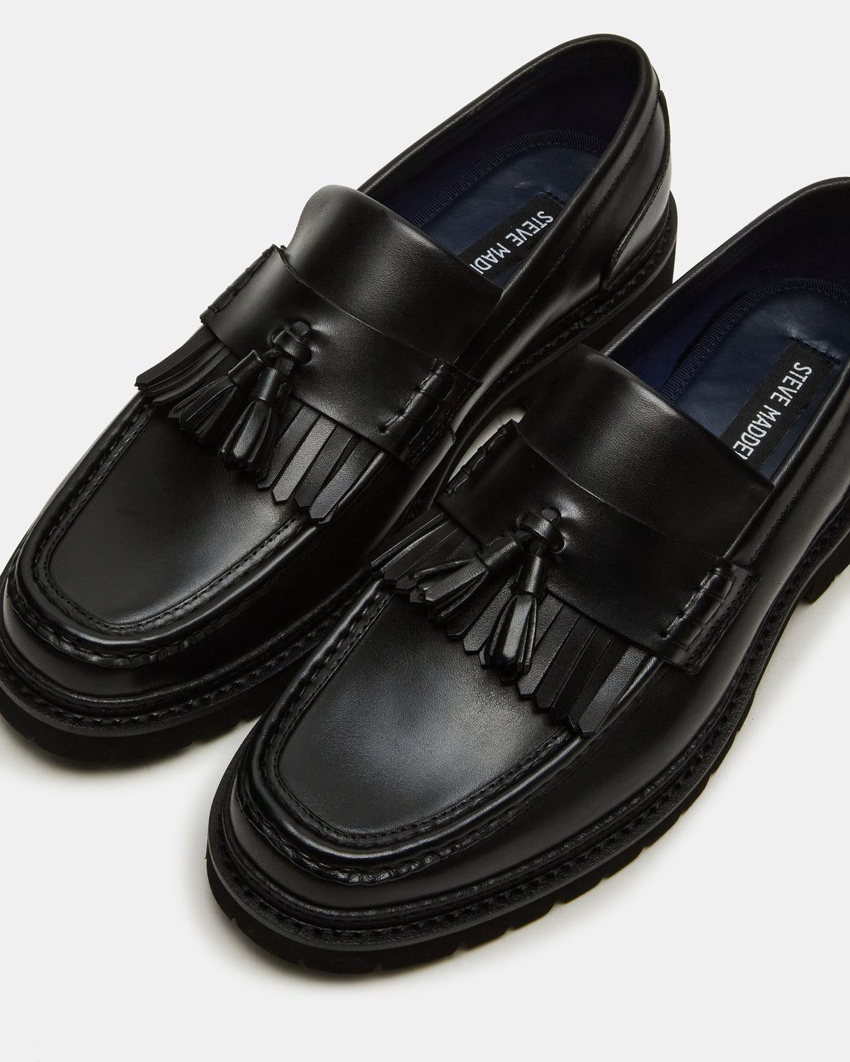 Steve Madden ARTHUS Black Leather Slip-On Tassel Men's Loafer