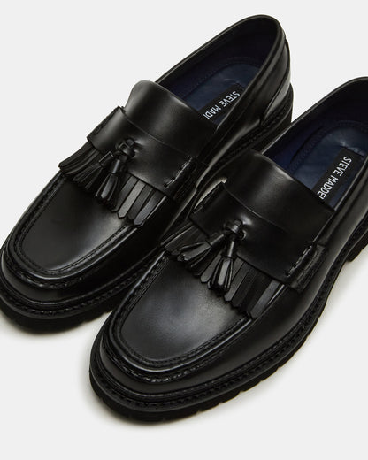Steve Madden ARTHUS Black Leather Slip-On Tassel Men's Loafer