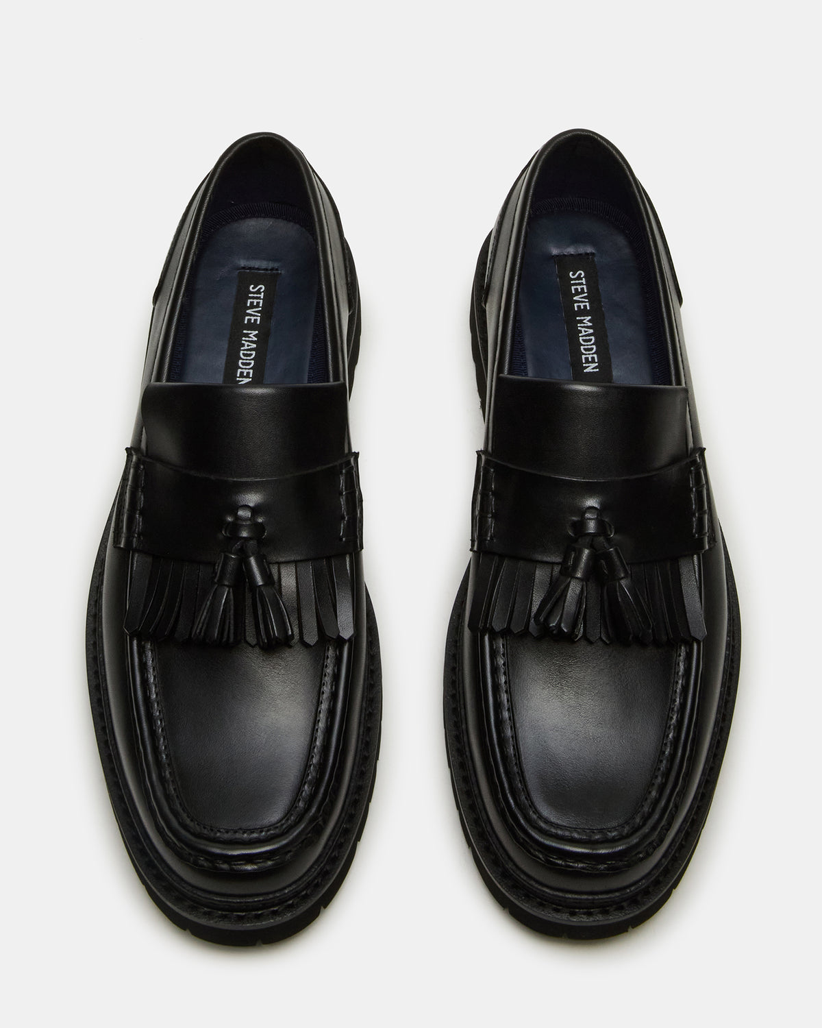Steve Madden ARTHUS Black Leather Slip-On Tassel Men's Loafer