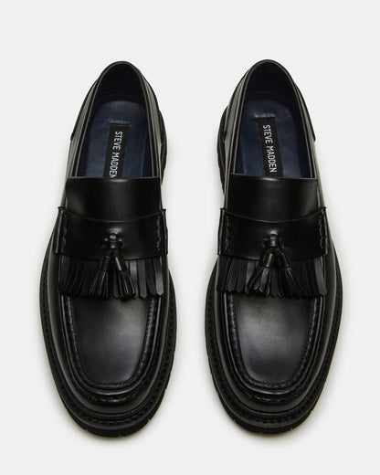 Steve Madden ARTHUS Black Leather Slip-On Tassel Men's Loafer