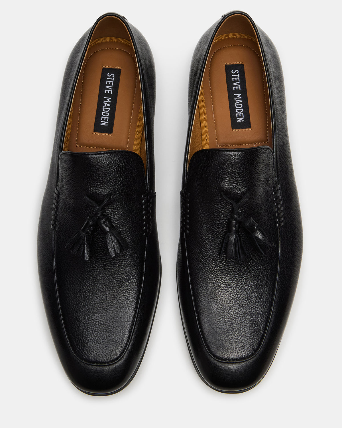 Steve Madden ONDRE Black Leather Tassel Slip-On Men's Loafer