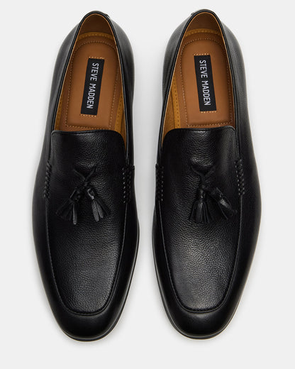 Steve Madden ONDRE Black Leather Tassel Slip-On Men's Loafer