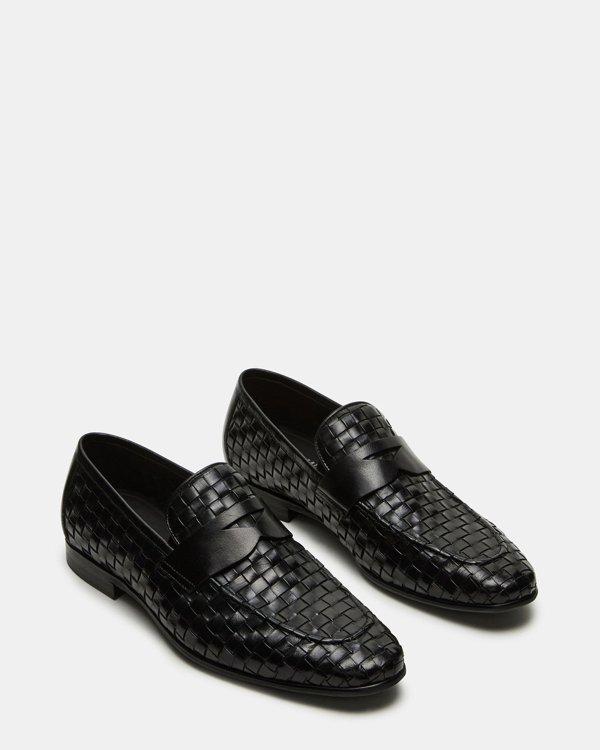 Steve Madden POCO Black Leather Woven Slip-On Men's Dress Loafer