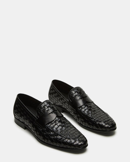 Steve Madden POCO Black Leather Woven Slip-On Men's Dress Loafer