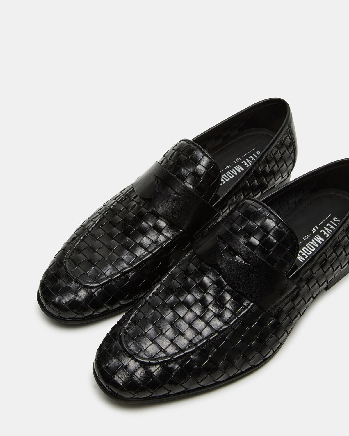 Steve Madden POCO Black Leather Woven Slip-On Men's Dress Loafer