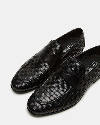 Steve Madden POCO Black Leather Woven Slip-On Men's Dress Loafer