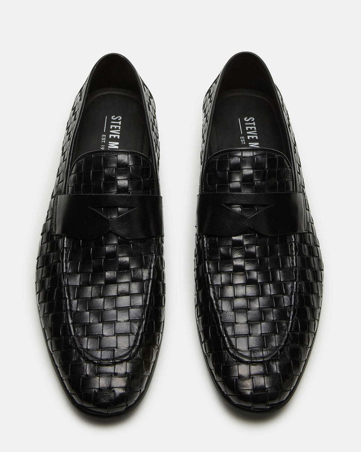 Steve Madden POCO Black Leather Woven Slip-On Men's Dress Loafer