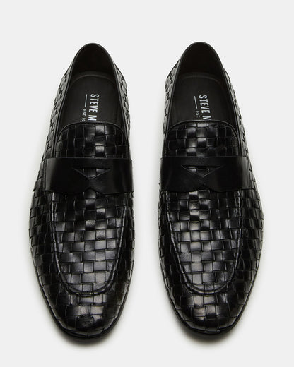 Steve Madden POCO Black Leather Woven Slip-On Men's Dress Loafer