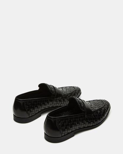 Steve Madden POCO Black Leather Woven Slip-On Men's Dress Loafer