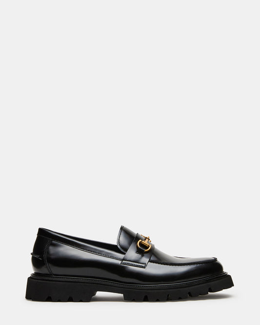 Steve Madden NAXOS Black Leather Slip-On Dress Men's Loafer