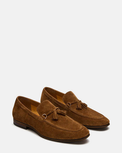 Steve Madden LOGAN Cognac Suede Tassel Slip-On Men's Loafer