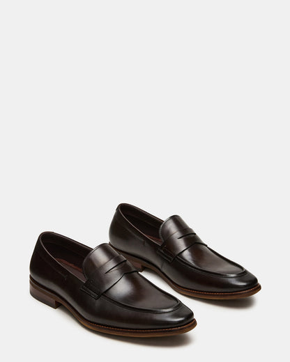 Steve Madden LIGHTNING Brown Leather Round-Toe Slip-On Men's Loafer