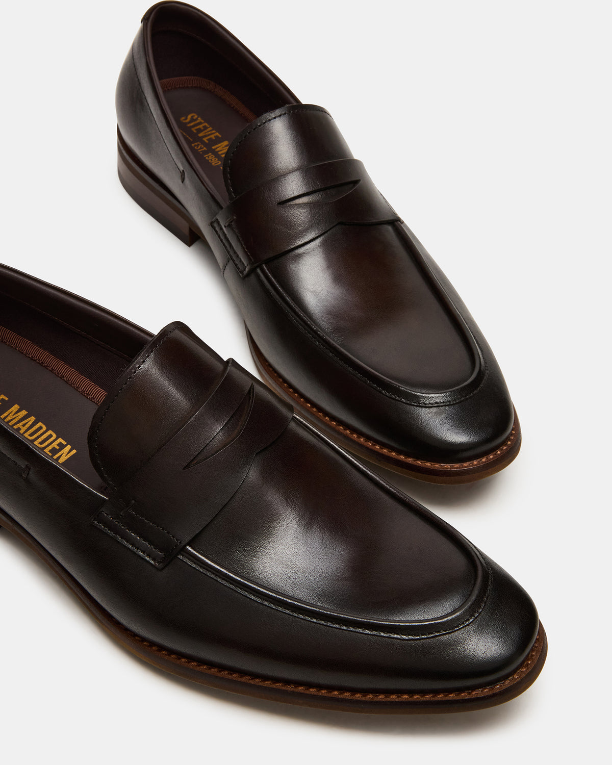 Steve Madden LIGHTNING Brown Leather Round-Toe Slip-On Men's Loafer