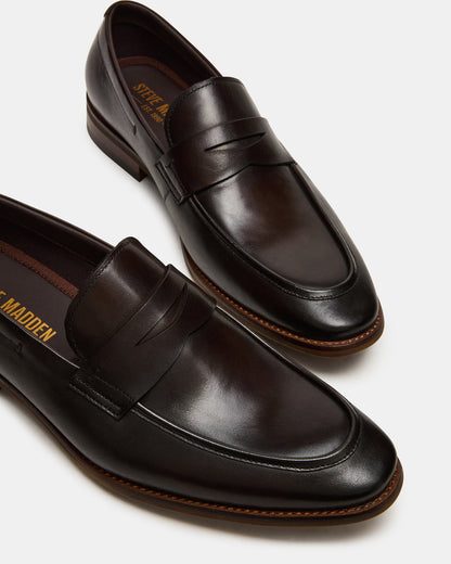 Steve Madden LIGHTNING Brown Leather Round-Toe Slip-On Men's Loafer