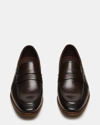 Steve Madden LIGHTNING Brown Leather Round-Toe Slip-On Men's Loafer