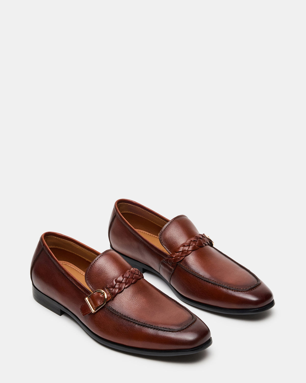 Steve Madden CHAPLIN Tan Leather Woven-Strap Buckle Slip-On Men's Loafer