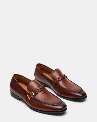 Steve Madden CHAPLIN Tan Leather Woven-Strap Buckle Slip-On Men's Loafer