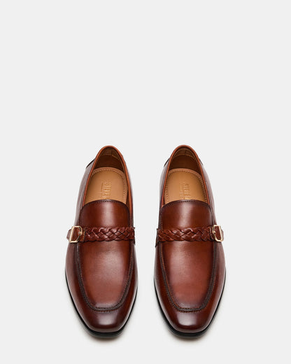 Steve Madden CHAPLIN Tan Leather Woven-Strap Buckle Slip-On Men's Loafer