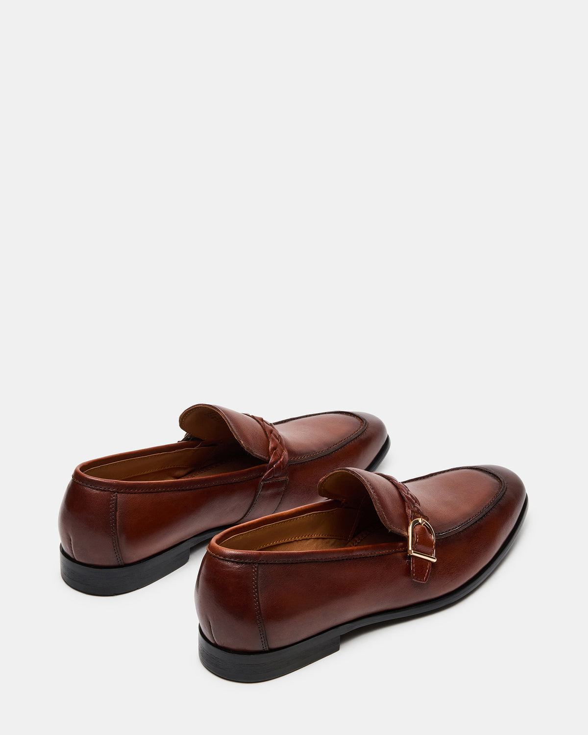 Steve Madden CHAPLIN Tan Leather Woven-Strap Buckle Slip-On Men's Loafer