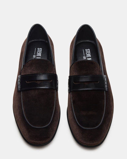 Steve Madden YARDLY Brown Velvet Slip-On Men's Dress Loafer
