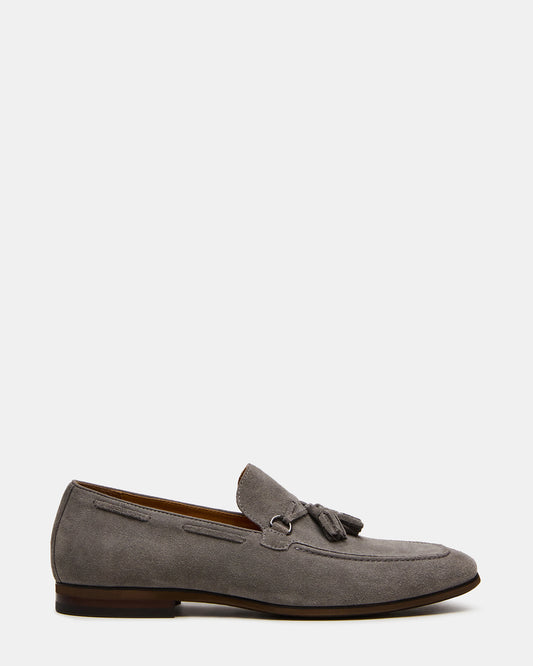 Steve Madden LOGAN Light Grey Suede Tassel Slip-On Men's Loafer
