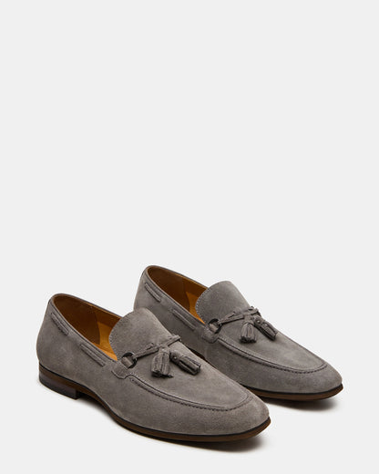 Steve Madden LOGAN Light Grey Suede Tassel Slip-On Men's Loafer