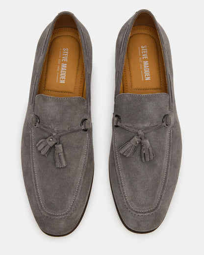 Steve Madden LOGAN Light Grey Suede Tassel Slip-On Men's Loafer