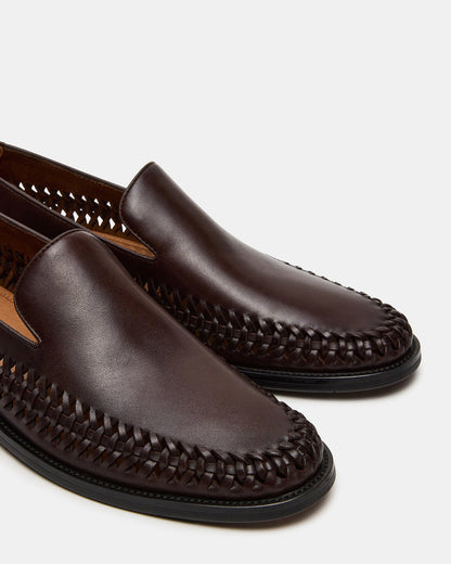 Steve Madden NAPOLI Brown Leather Slip-On Woven Men's Loafer