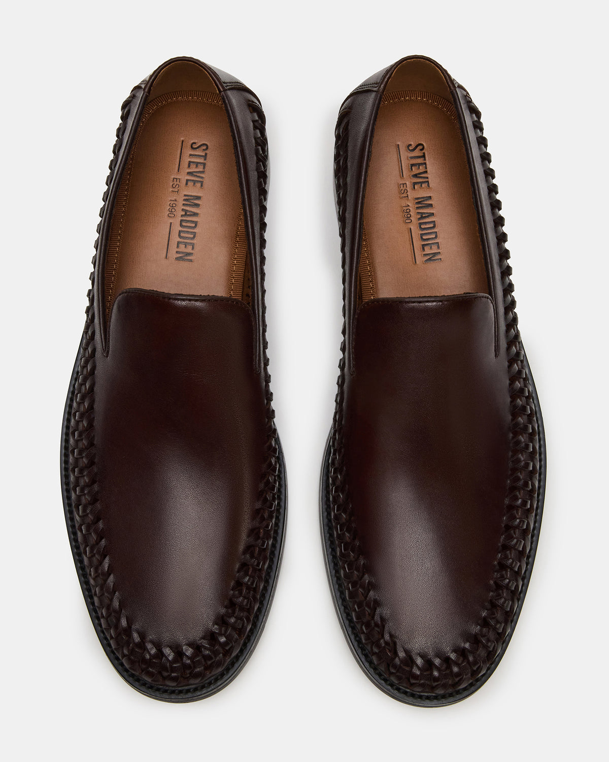 Steve Madden NAPOLI Brown Leather Slip-On Woven Men's Loafer