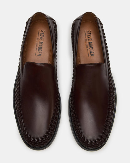 Steve Madden NAPOLI Brown Leather Slip-On Woven Men's Loafer