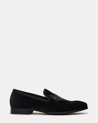 Steve Madden FINN Black Velvet Rhinestone Fox Head Design Slip-On Men's Loafer