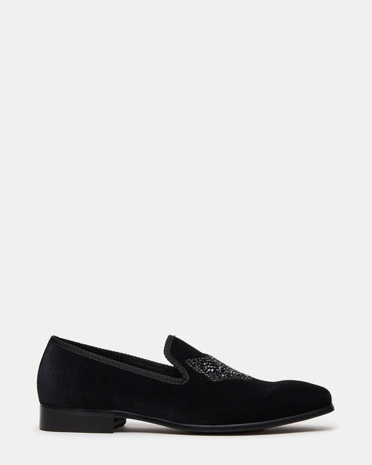 Steve Madden FINN Black Velvet Rhinestone Fox Head Design Slip-On Men's Loafer